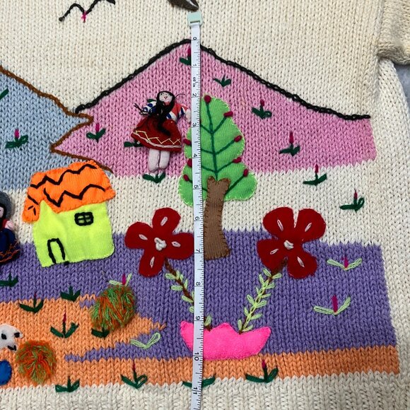Peruvian Hand Decorated "Family" Sweater Size M/L EUC - Picture 10 of 12